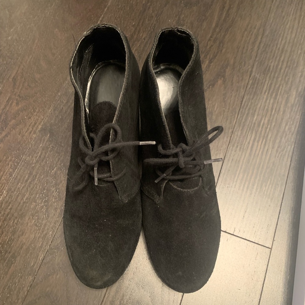 Black Faux Suede Wedge Heel Booties - Picture 1 of 2